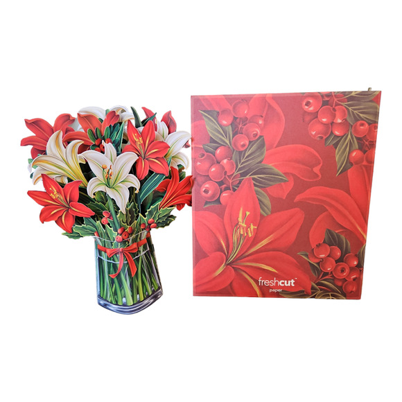 4-Pack Fresh Cut Paper Winter Lillie 3D Popup Greeting Card Note Card & Envelope - Picture 2 of 8